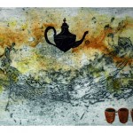L’heure du thé no.1—2010—Collagraphie, acrylique et linogravure—65 x 100 cm